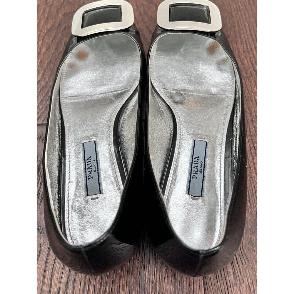 PRADA Black Patent Leather Ballet Flats Silver Detail Size 37 GUC - Picture 4 of 14